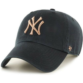 47 Brand Curved Brim Bronze Logo New York Yankees MLB Clean Up Metallic Black Cap