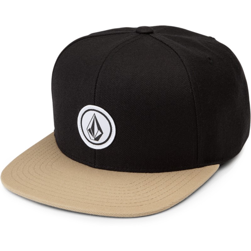 volcom-flat-brim-sand-brown-quarter-twill-black-snapback-cap-with-brown-visor