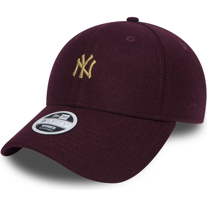 new-era-curved-brim-gold-logo-9forty-melton-new-york-yankees-mlb-maroon-adjustable-cap