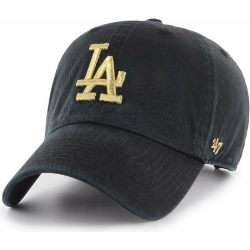 47-brand-curved-brim-gold-logo-los-angeles-dodgers-mlb-clean-up-metallic-black-cap