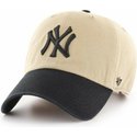 47-brand-curved-brim-black-logo-new-york-yankees-mlb-clean-up-two-tone-beige-cap-with-black-visor