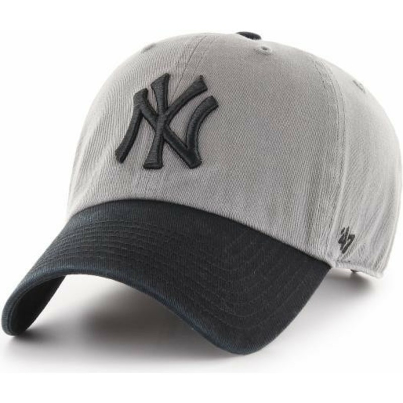 47-brand-curved-brim-black-logo-new-york-yankees-mlb-clean-up-two-tone-grey-cap-with-black-visor
