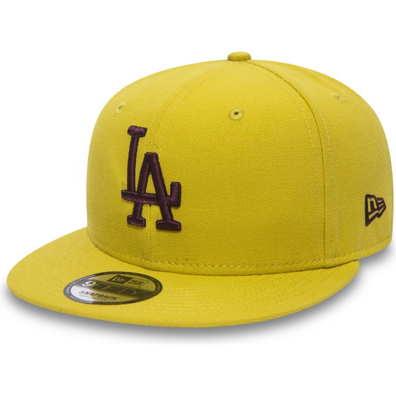 new-era-flat-brim-maroon-logo-9fifty-essential-league-los-angeles-dodgers-mlb-yellow-snapback-cap