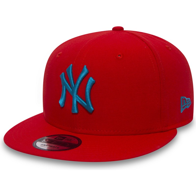 new-era-flat-brim-blue-logo-9fifty-essential-league-new-york-yankees-mlb-red-snapback-cap