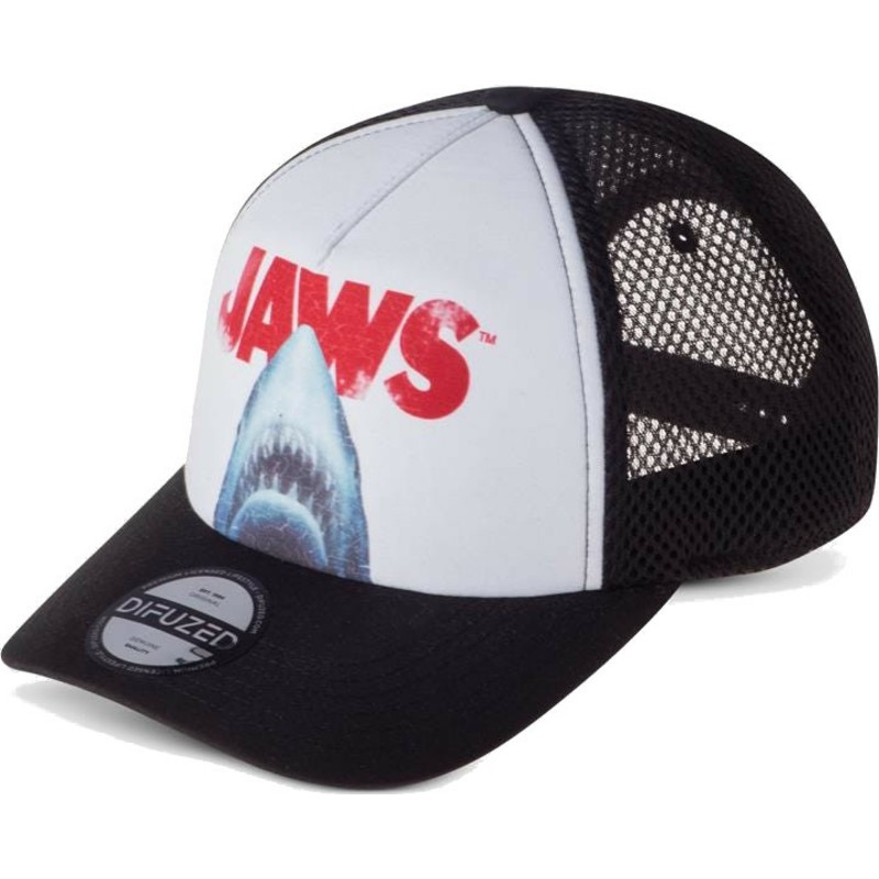 difuzed-jaws-white-and-black-snapback-trucker-hat
