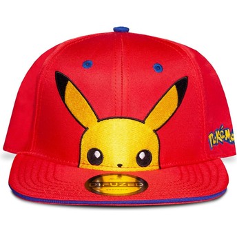 Difuzed Flat Brim Youth Pikachu Pokémon Red Snapback Cap