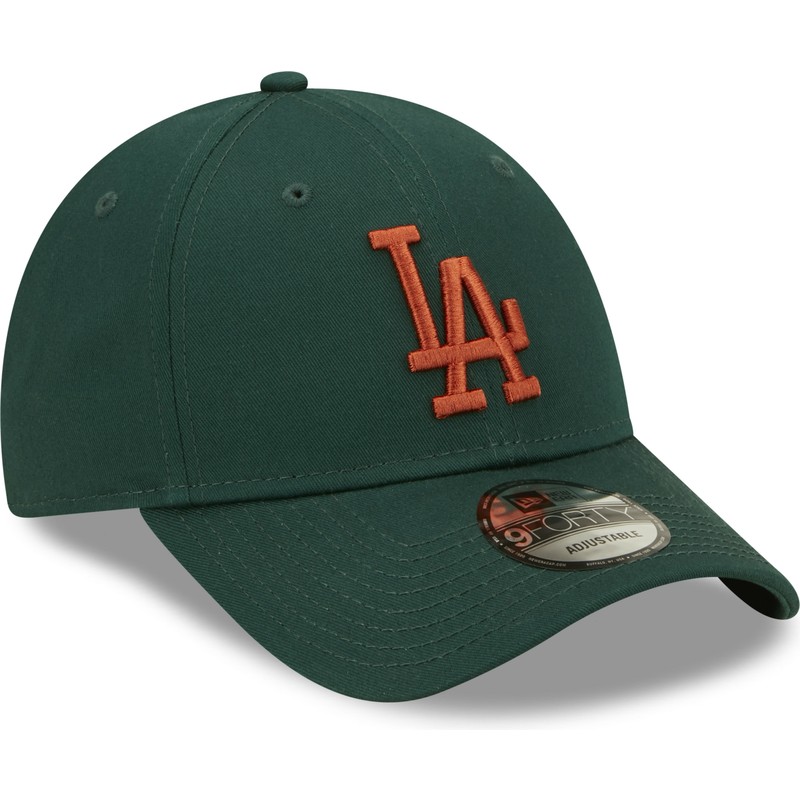 new-era-curved-brim-brown-logo-9forty-league-essential-los-angeles-dodgers-mlb-green-adjustable-cap