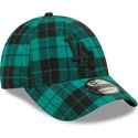 new-era-curved-brim-black-logo-9forty-plaid-los-angeles-dodgers-mlb-dark-green-adjustable-cap