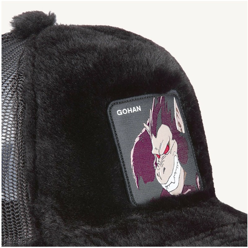 capslab-son-gohan-great-ape-fur1-ooz1-dragon-ball-black-shearling-trucker-hat