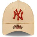 new-era-curved-brim-youth-brown-logo-9forty-league-essential-new-york-yankees-mlb-beige-adjustable-cap