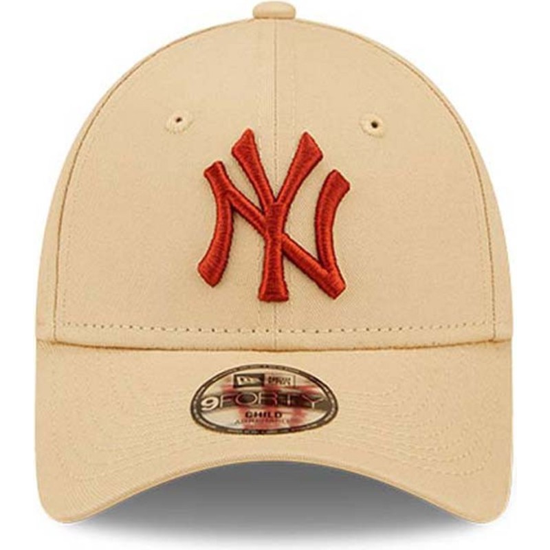 new-era-curved-brim-youth-brown-logo-9forty-league-essential-new-york-yankees-mlb-beige-adjustable-cap