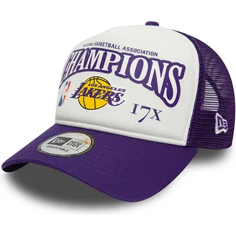 New Era A Frame League Champions Los Angeles Lakers NBA Purple and White Trucker Hat