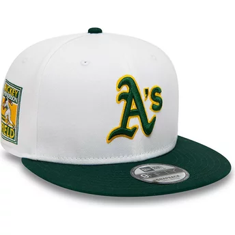 New Era Flat Brim Rickey Henderson 9FIFTY Crown Patches Oakland Athletics MLB White and Green Snapback Cap