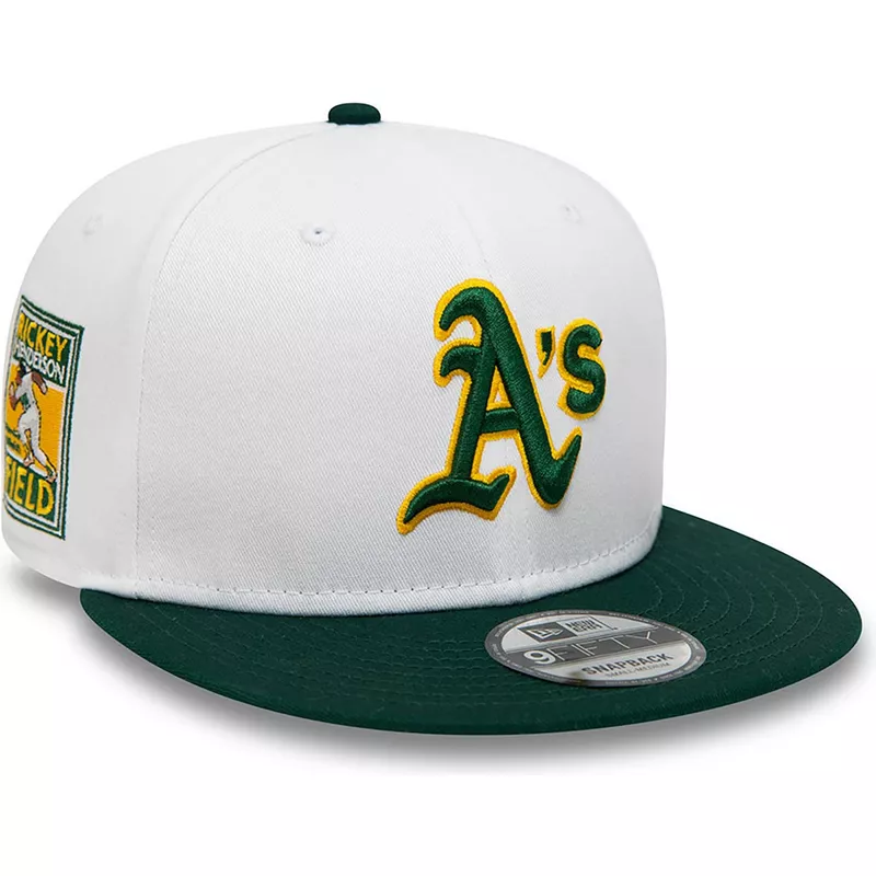 New Era Flat Brim Rickey Henderson 9FIFTY Crown Patches Oakland Athletics  MLB White and Green Snapback Cap
