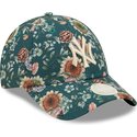 new-era-curved-brim-women-9forty-all-over-print-floral-new-york-yankees-mlb-green-adjustable-cap