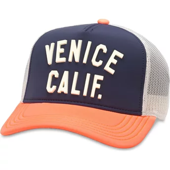 American Needle Venice Beach California Riptide Valin Navy Blue, White and Orange Snapback Trucker Hat