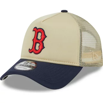 New Era 9FORTY A Frame All Day Trucker Boston Red Sox MLB Beige and Navy Blue Trucker Hat