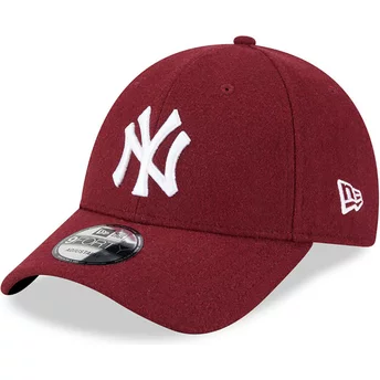 New Era Curved Brim 9FORTY Essential Melton Wool New York Yankees MLB Red Adjustable Cap