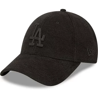 New Era Curved Brim Black Logo 9FORTY Towelling Los Angeles Dodgers MLB Black Adjustable Cap