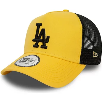 New Era Black Logo A Frame League Essential Los Angeles Dodgers MLB Yellow and Black Trucker Hat