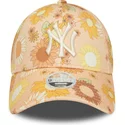 new-era-curved-brim-women-9forty-floral-all-over-print-new-york-yankees-mlb-orange-adjustable-cap