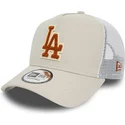 new-era-brown-logo-a-frame-boucle-los-angeles-dodgers-mlb-beige-and-white-trucker-hat