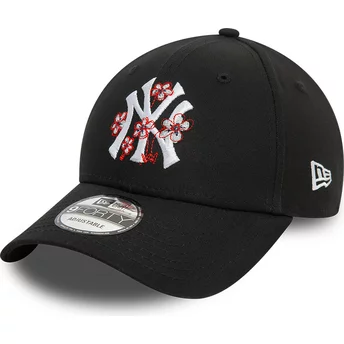 New Era Curved Brim 9FORTY Flower Icon New York Yankees MLB Black Adjustable Cap
