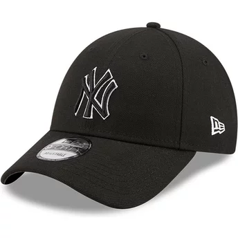 New Era Curved Brim Black Logo 9FORTY Pop Outline New York Yankees MLB Black Adjustable Cap
