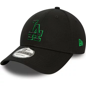 New Era Curved Brim Green Logo 9FORTY Team Outline Los Angeles Dodgers MLB Black Adjustable Cap