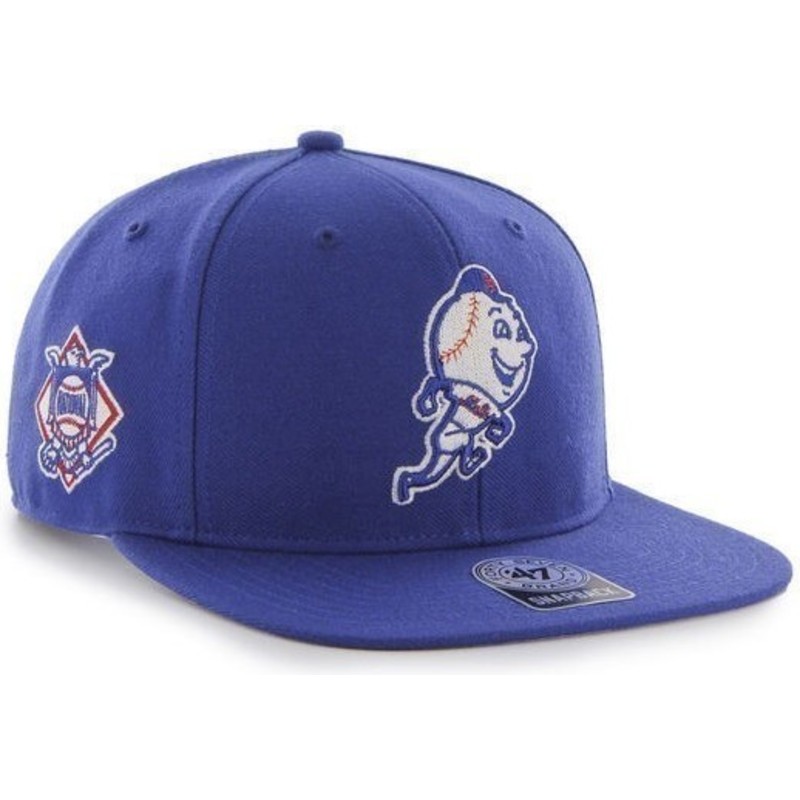 47-brand-flat-brim-mascot-logo-new-york-mets-mlb-sure-shot-blue-snapback-cap