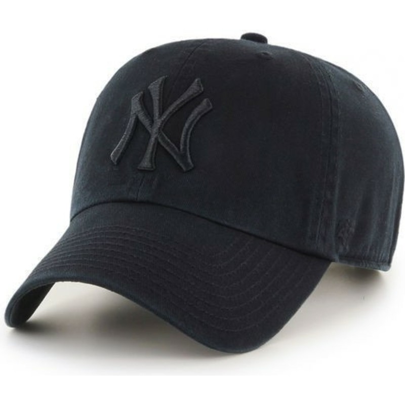 47-brand-curved-brim-dark-black-black-logo-new-york-yankees-mlb-clean-up-black-cap