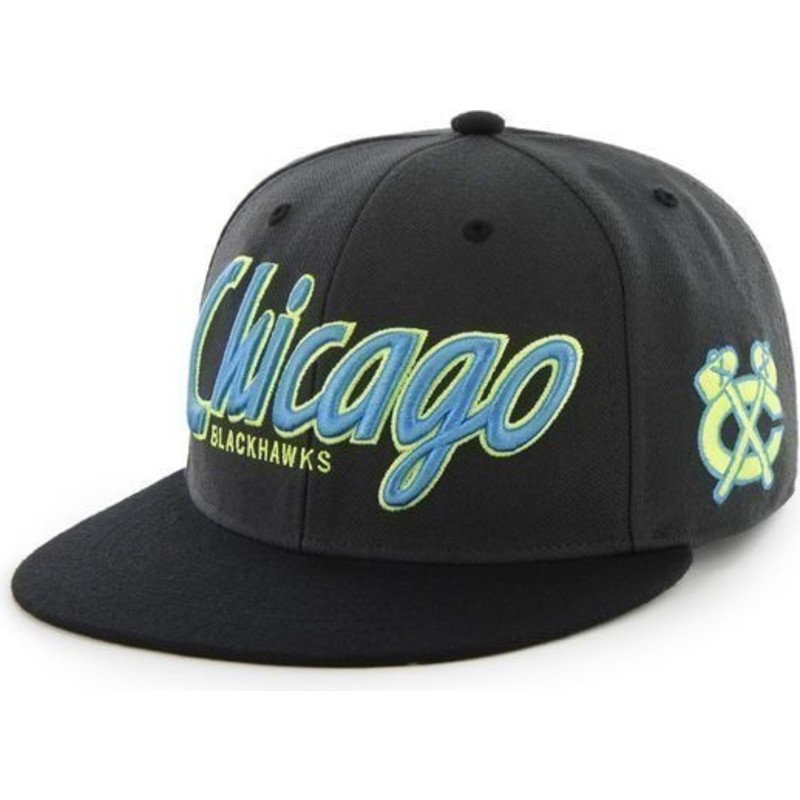 47-brand-flat-brim-script-logo-chicago-blackhawks-nhl-black-snapback-cap
