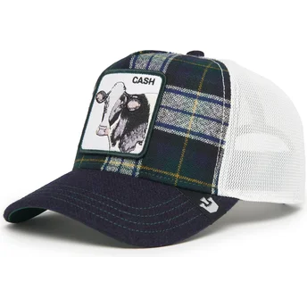 Goorin Bros. Cash Moon Cow UK Plaid The Farm Navy Blue and White Trucker Hat