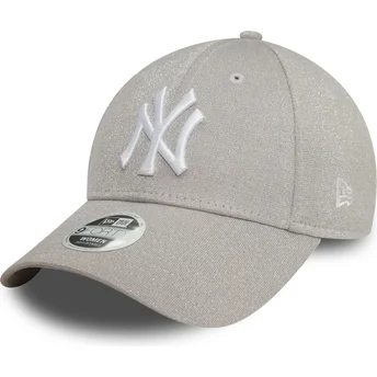 New Era Curved Brim Women 9FORTY Glitter New York Yankees MLB Grey Adjustable Cap