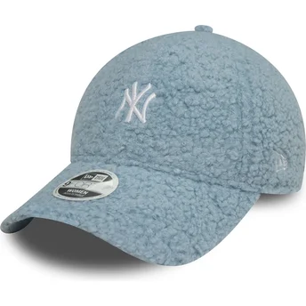 New Era Curved Brim Women 9FORTY Borg New York Yankees MLB Light Blue Adjustable Cap