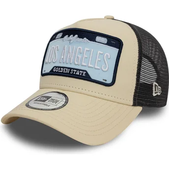 New Era A Frame License Plate Cities and Beaches Los Angeles Beige and Black Trucker Hat