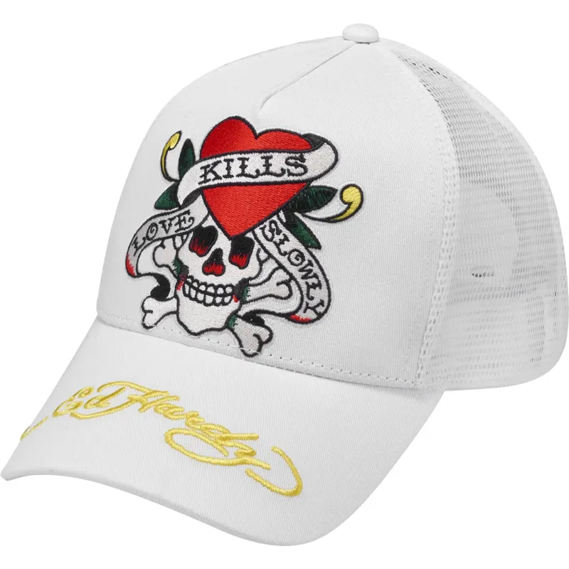 Ed Hardy Love Kills Slowly White Trucker Hat: Caphunters.ie