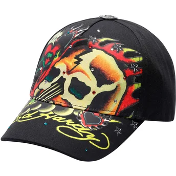 Ed Hardy Curved Brim Skull Chopper Black Adjustable Cap