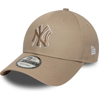 New Era Curved Brim Brown Logo 9FORTY Outline New York Yankees MLB Light Brown Adjustable Cap