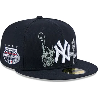 New Era Flat Brim 59FIFTY State Stitch New York Yankees MLB Navy Blue Fitted Cap