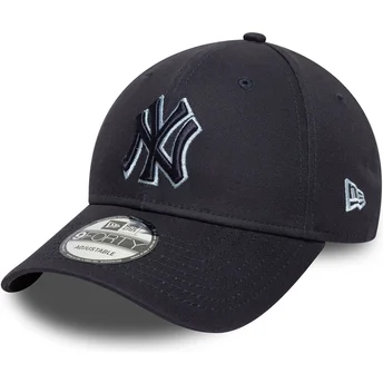New Era Curved Brim Navy Blue Logo 9FORTY Team Outline New York Yankees MLB Navy Blue Adjustable Cap