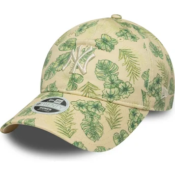 New Era Curved Brim Women 9TWENTY All Over Print Tropical New York Yankees MLB Beige Adjustable Cap