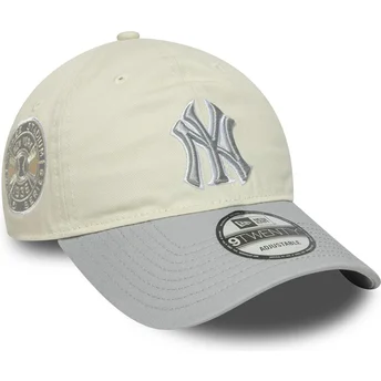 New Era Curved Brim Women 9TWENTY World Series Cooperstown New York Yankees MLB Beige and Grey Adjustable Cap