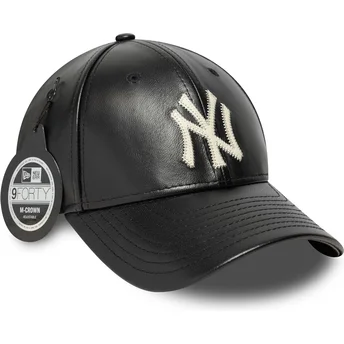 New Era Curved Brim 9FORTY M-Crown Img Leather New York Yankees MLB Black Adjustable Cap