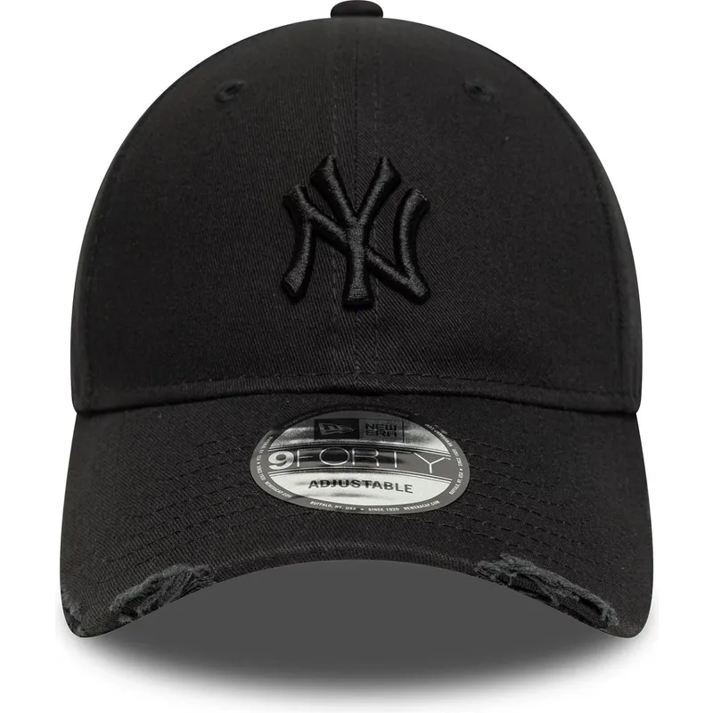 new-era-curved-brim-black-logo-9forty-wash-distress-new-york-yankees-mlb-black-adjustable-cap