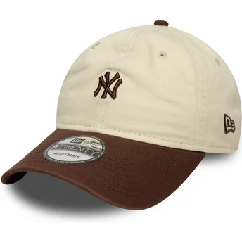 New Era Curved Brim 9TWENTY Mini Washed New York Yankees MLB Beige and Brown Adjustable Cap