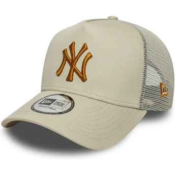 New Era Brown Logo A Frame League Essential New York Yankees MLB Beige Trucker Hat