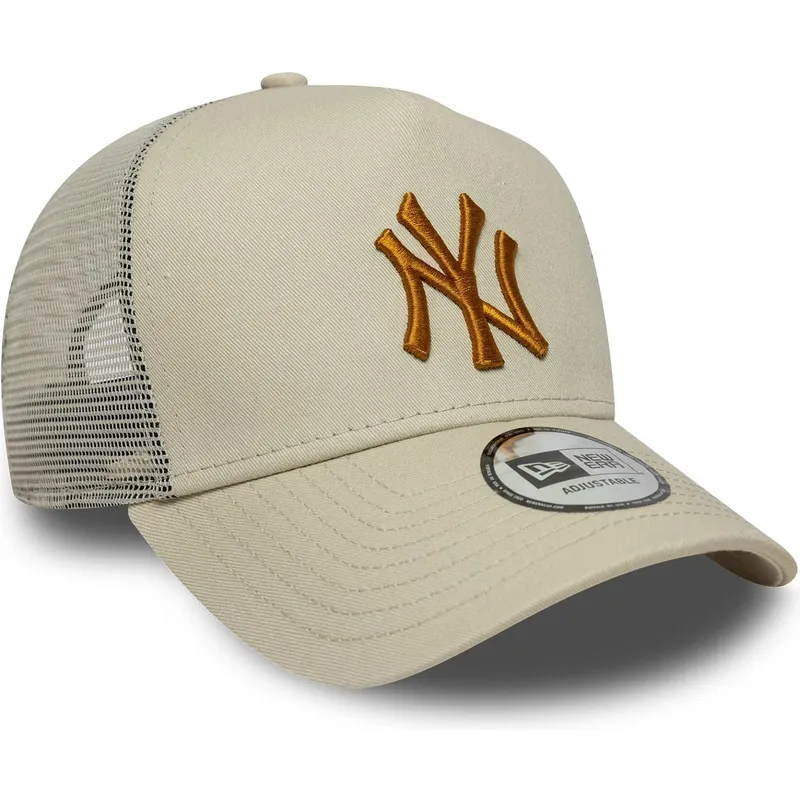 new-era-brown-logo-a-frame-league-essential-new-york-yankees-mlb-beige-trucker-hat