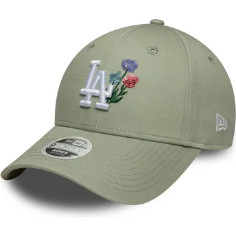 New Era Curved Brim Women 9FORTY Floral Icon Los Angeles Dodgers MLB Light Green Adjustable Cap