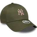 new-era-curved-brim-women-pink-logo-9forty-league-essential-midi-new-york-yankees-mlb-green-adjustable-cap